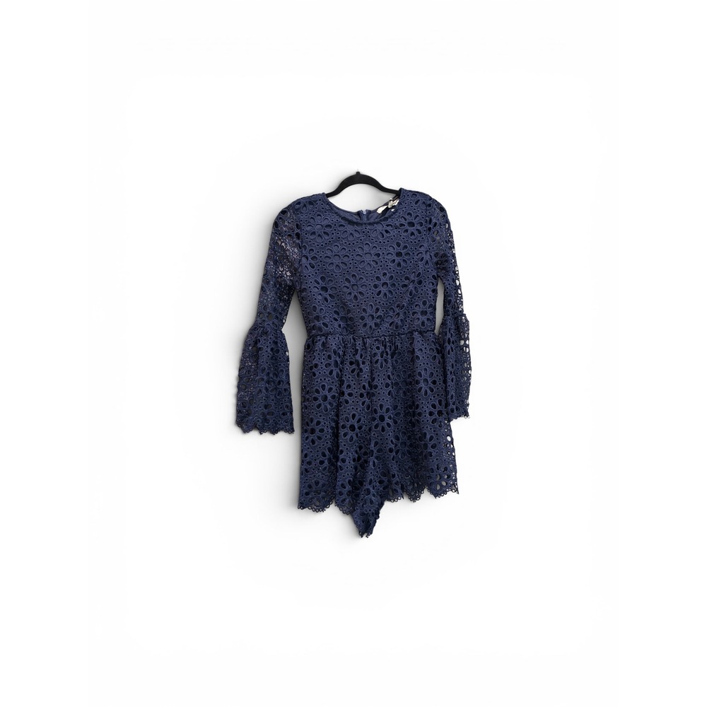 Free Generation Navy Blue Eyelet Lace Romper Fairy Bell Y2K Sleeve Small NWT